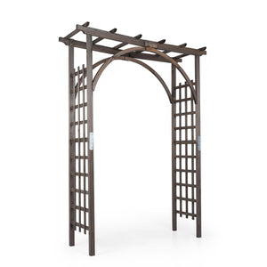 Flat Top Garden Arch Trellis 85" Tall Wood for Climbing Plants and Wedding-Brown