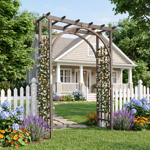 Flat Top Garden Arch Trellis 85" Tall Wood for Climbing Plants and Wedding-Brown