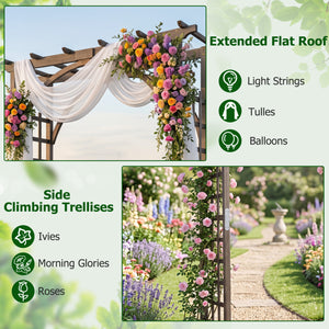 Flat Top Garden Arch Trellis 85" Tall Wood for Climbing Plants and Wedding-Brown
