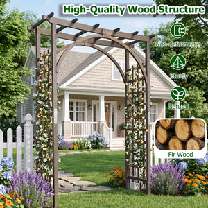 Flat Top Garden Arch Trellis 85" Tall Wood for Climbing Plants and Wedding-Brown