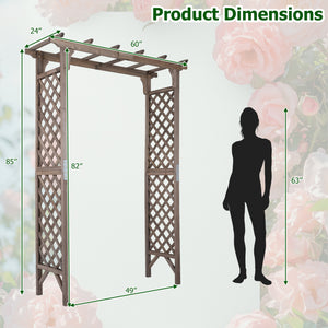 Flat Top Garden Arch with Gate 85" Tall Wood for Climbing Plants and Wedding-Brown