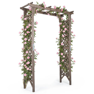 Flat Top Garden Arch with Gate 85" Tall Wood for Climbing Plants and Wedding-Brown