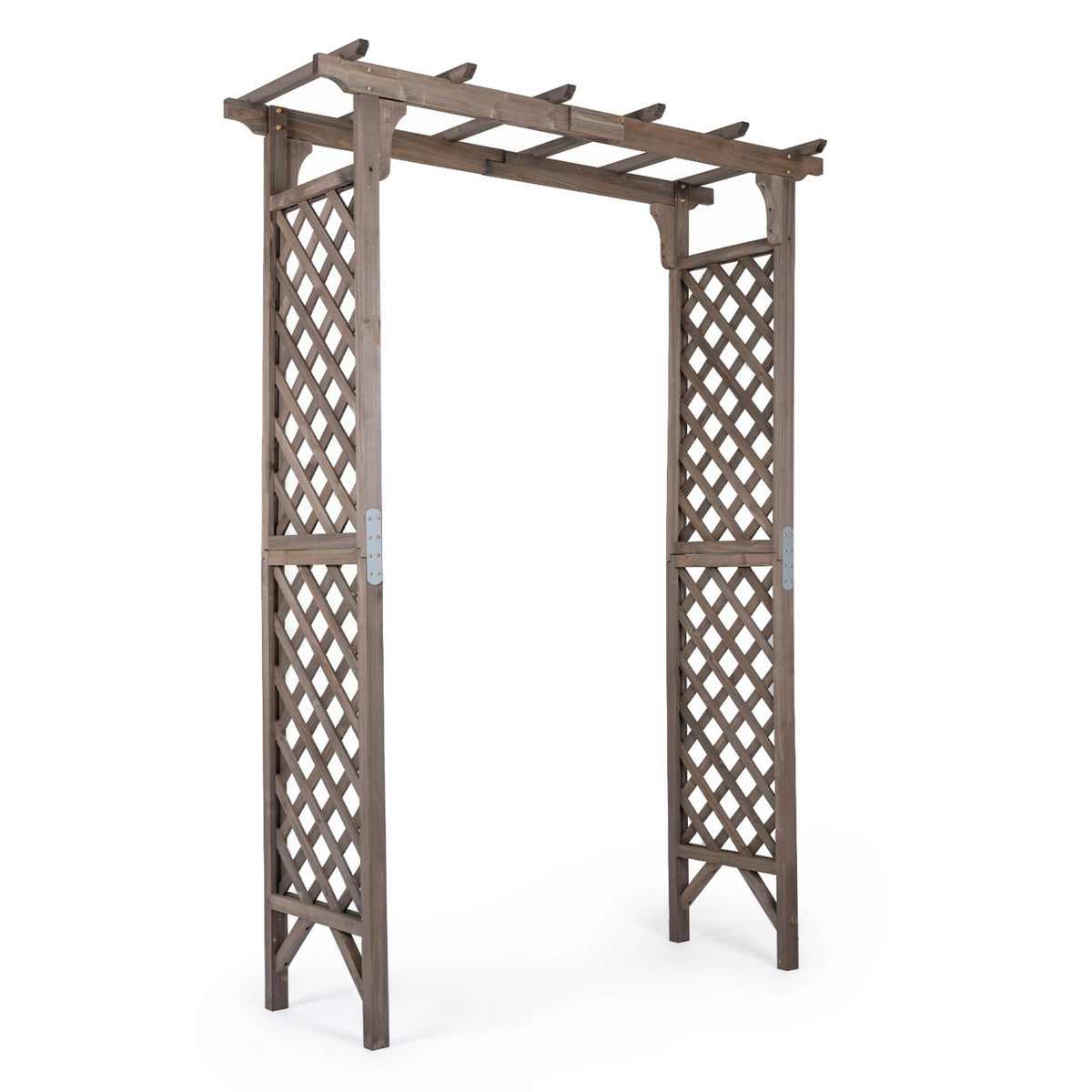Flat Top Garden Arch with Gate 85" Tall Wood for Climbing Plants and Wedding-Brown