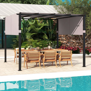 10 x 10 ft Flat Top Pergola with Retractable Canopy for Garden Pool Porch and Backyard-Gray by DirectDeals