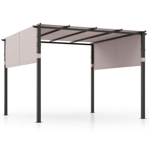 10 x 10 ft Flat Top Pergola with Retractable Canopy for Garden Pool Porch and Backyard-Gray by DirectDeals