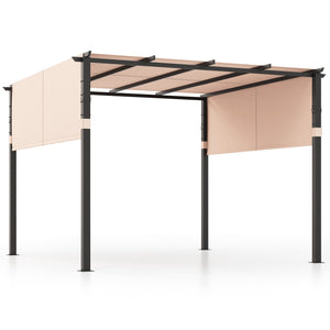 10 x 10 ft Flat Top Pergola with Retractable Canopy for Garden Pool Porch and Backyard-Beige by DirectDeals