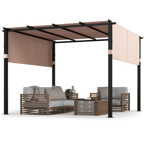 10 x 10 ft Flat Top Pergola with Retractable Canopy for Garden Pool Porch and Backyard-Beige by DirectDeals