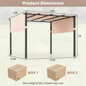 10 x 10 ft Flat Top Pergola with Retractable Canopy for Garden Pool Porch and Backyard-Beige by DirectDeals