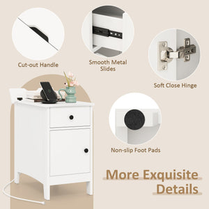 Flip Top End Table with Charging Station USB Ports Outlets and Drawer-White