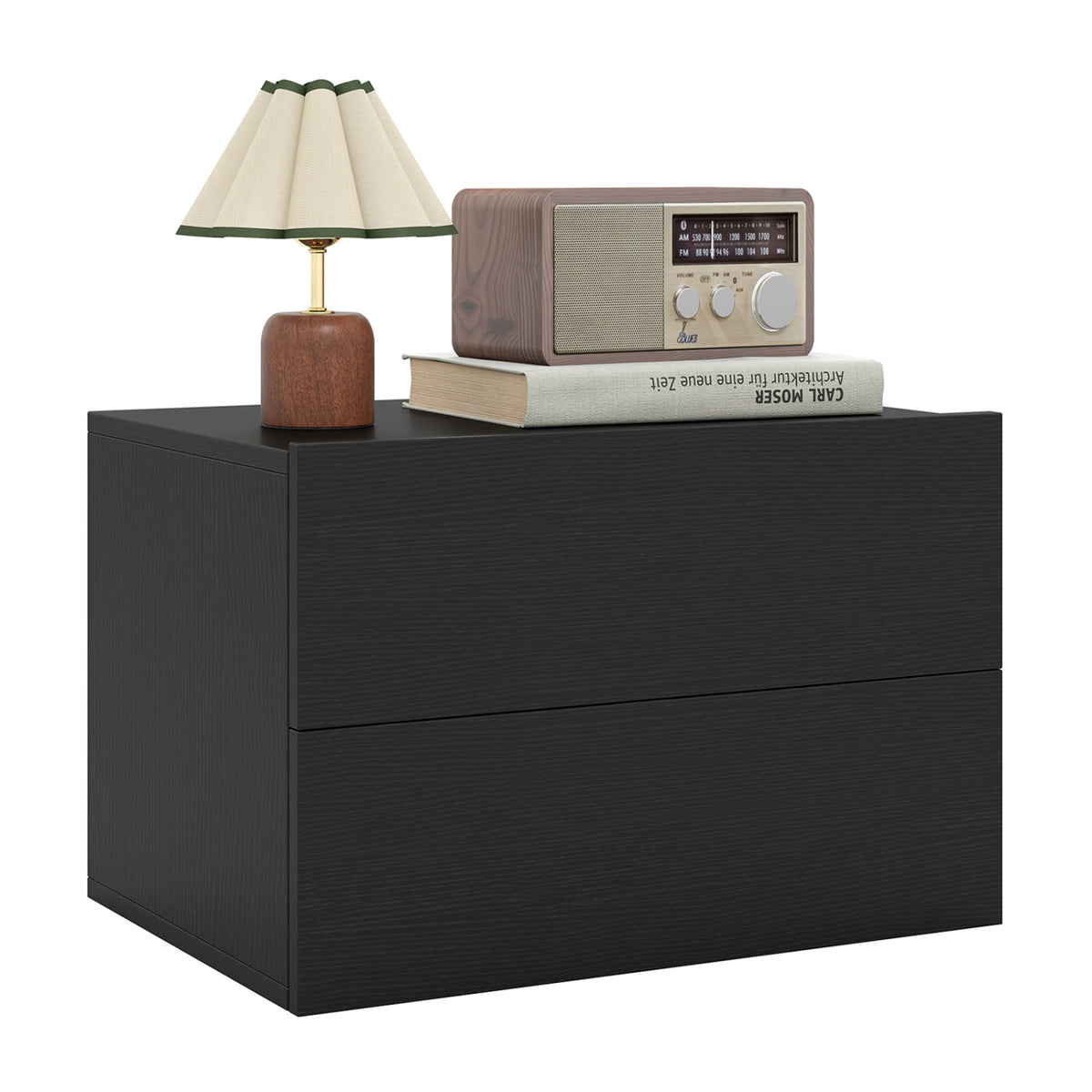 Floating Nightstand with 2 Storage Drawers Wall Mounted for Bedroom-B;ack