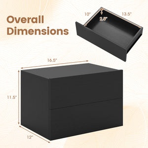 Floating Nightstand with 2 Storage Drawers Wall Mounted for Bedroom-B;ack