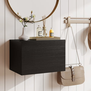 Floating Nightstand with 2 Storage Drawers Wall Mounted for Bedroom-B;ack