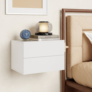 Floating Nightstand with 2 Storage Drawers Wall Mounted for Bedroom-White