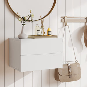 Floating Nightstand with 2 Storage Drawers Wall Mounted for Bedroom-White