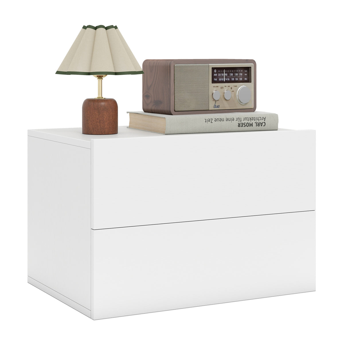 Floating Nightstand with 2 Storage Drawers Wall Mounted for Bedroom-White