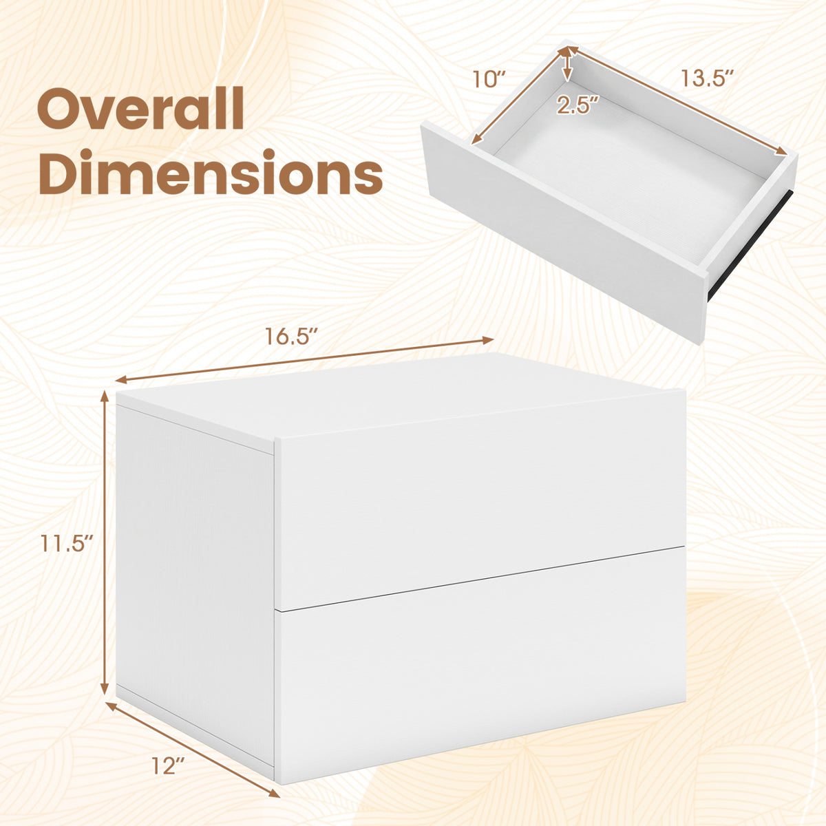 Floating Nightstand with 2 Storage Drawers Wall Mounted for Bedroom-White