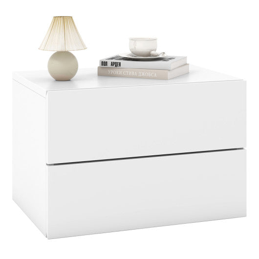Floating Nightstand with Drawers and Storage Shelf-White