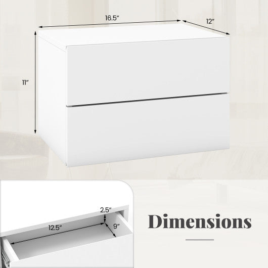 Floating Nightstand with Drawers and Storage Shelf-White