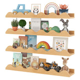 24 Inch Kids Bookshelf Set of 4 Wall-Mounted Picture Ledge Shelf-Natural