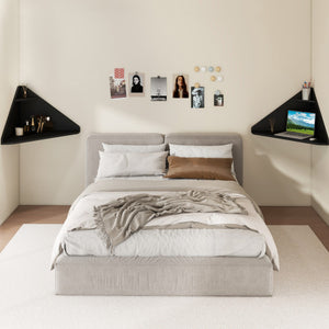 Floating Triangular Corner Computer Desk with Storage Shelf-Black