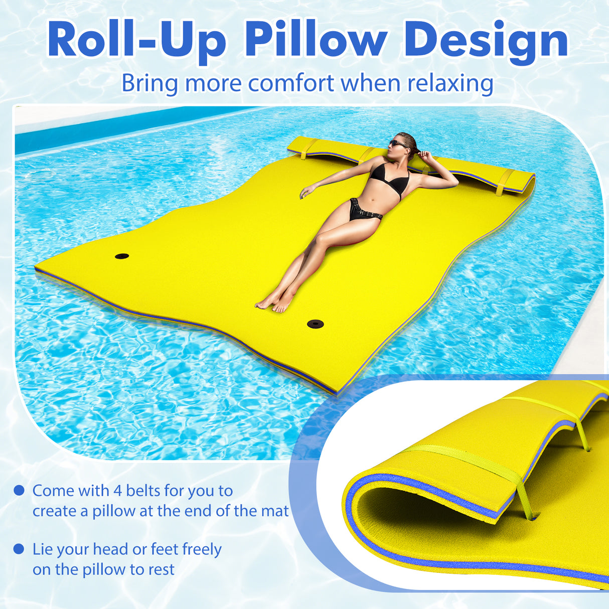 9' x 6' 3 Layer Floating Water Pad Foam Mat -Blue