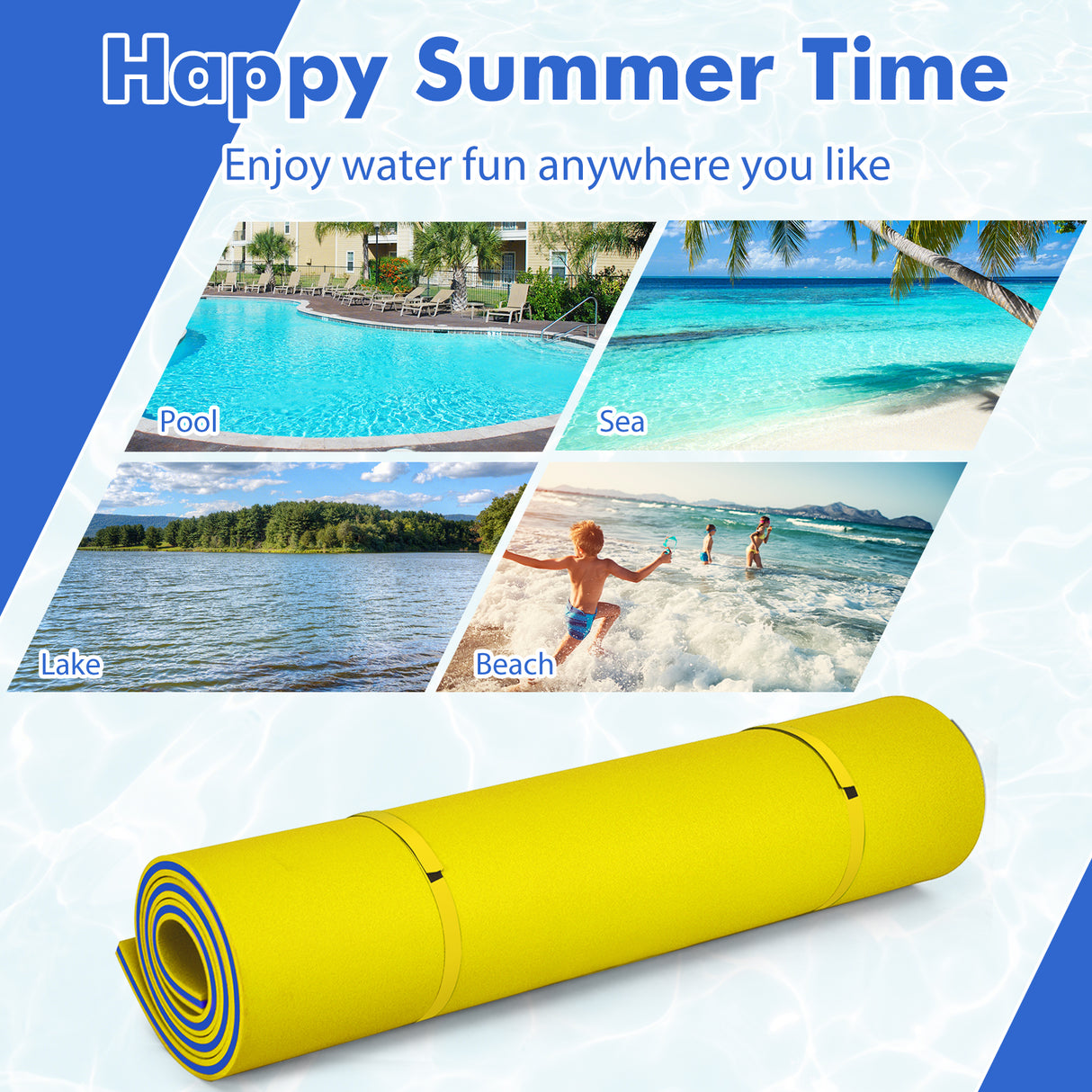 9' x 6' 3 Layer Floating Water Pad Foam Mat -Blue