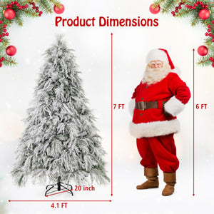 7 Feet Pre-Lit Snow Flocked Christmas Tree with Warm White LED Lights-7 ft