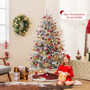 6 Feet Flocked Christmas Tree with 8 Lighting Modes and Multi-Color LED Lights-6 ft