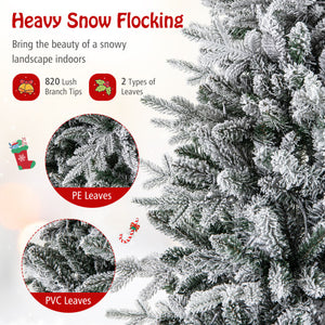 6 Feet Flocked Christmas Tree with 8 Lighting Modes and Multi-Color LED Lights-6 ft