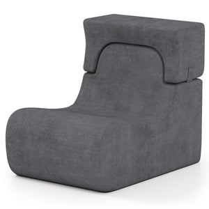 Floor Chair Lazy Sofa with Detachable Headrest-Gray