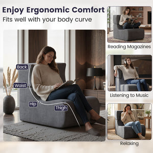 Floor Chair Lazy Sofa with Detachable Headrest-Gray
