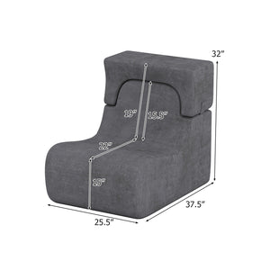 Floor Chair Lazy Sofa with Detachable Headrest-Gray