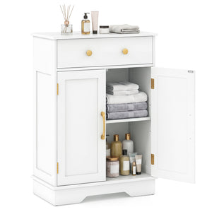 Floor Storage Cabinet with Doors Modern Buffet Sideboard with Drawer and Adjustable Shelf-White