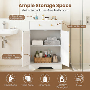 Floor Storage Cabinet with Doors Modern Buffet Sideboard with Drawer and Adjustable Shelf-White