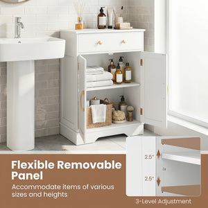 Floor Storage Cabinet with Doors Modern Buffet Sideboard with Drawer and Adjustable Shelf-White