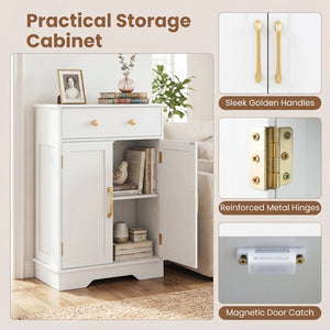 Floor Storage Cabinet with Doors Modern Buffet Sideboard with Drawer and Adjustable Shelf-White
