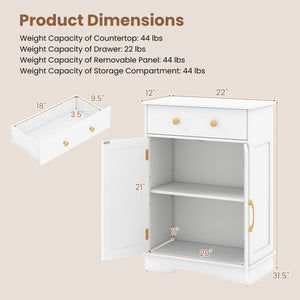 Floor Storage Cabinet with Doors Modern Buffet Sideboard with Drawer and Adjustable Shelf-White