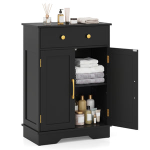 Floor Storage Cabinet with Doors Modern Buffet Sideboard with Drawer and Adjustable Shelf-Black