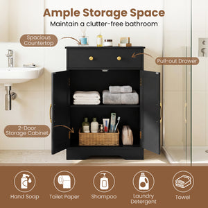Floor Storage Cabinet with Doors Modern Buffet Sideboard with Drawer and Adjustable Shelf-Black