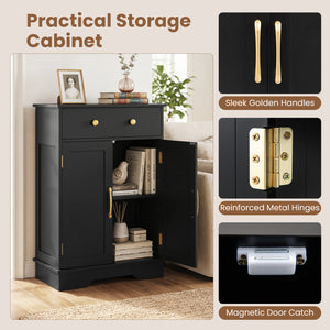 Floor Storage Cabinet with Doors Modern Buffet Sideboard with Drawer and Adjustable Shelf-Black