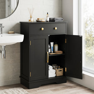 Floor Storage Cabinet with Doors Modern Buffet Sideboard with Drawer and Adjustable Shelf-Black