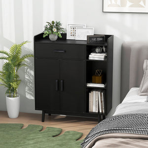 Floor Storage Cabinet Free Standing Cupboard Chest with 1 Drawer-Black