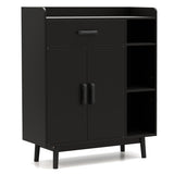 Floor Storage Cabinet Free Standing Cupboard Chest with 1 Drawer-Black