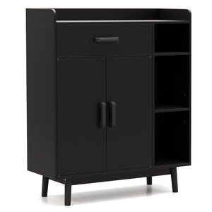 Floor Storage Cabinet Free Standing Cupboard Chest with 1 Drawer-Black