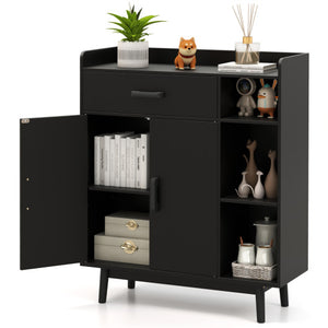 Floor Storage Cabinet Free Standing Cupboard Chest with 1 Drawer-Black