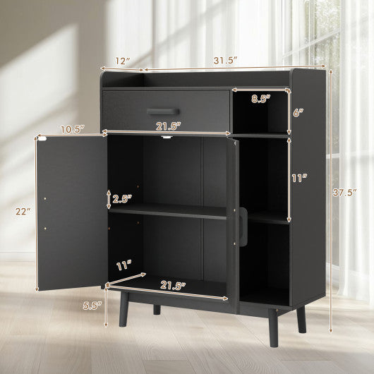 Floor Storage Cabinet Free Standing Cupboard Chest with 1 Drawer-Black
