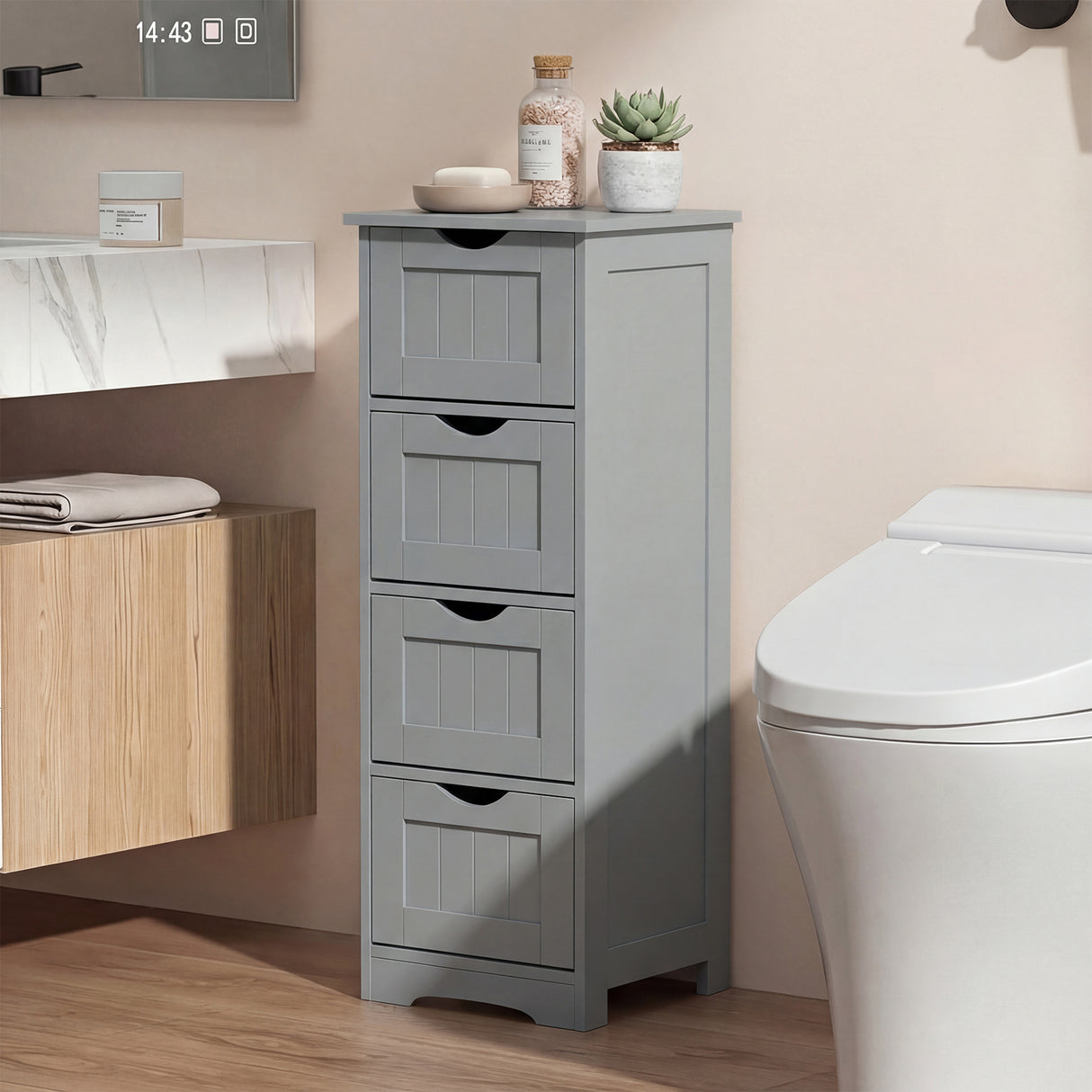 Floor Wooden Free Standing Storage Side Organizer for Bathroom-White