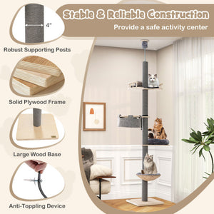 Floor to Ceiling Cat Tree with 93 Inch-107 Inch Adjustable Height-Gray