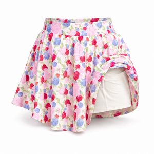 Floral Athletic Skirt with Built-in Undershorts | Pink & Blue Floral Print Skort [Sizes SM-M]