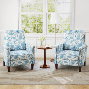 Floral Accent Chair Farmhouse Boho Armchair with Solid Wood Legs and High Back-Blue
